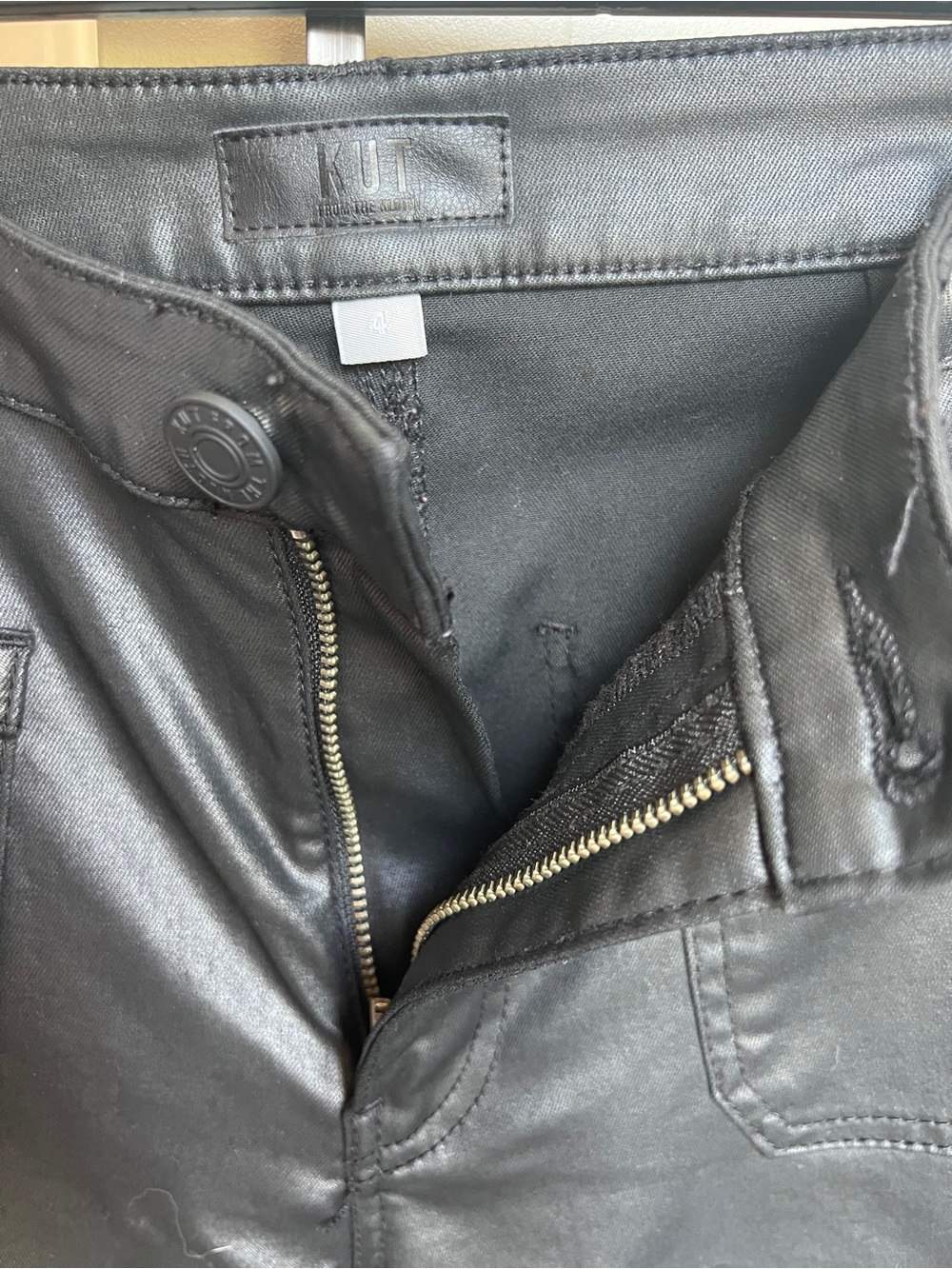 Kut from the Kloth Goldie High Rise Super Flare Coated black Pants - Size 4 - Picture 4 of 6